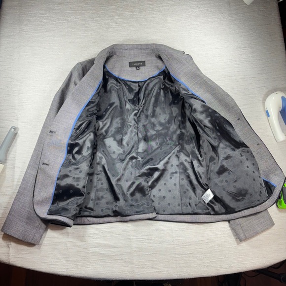 Talbots Blazer Gray Black Trimmed Houndstooth Career Jacket - Size 8 Classic - Picture 5 of 11